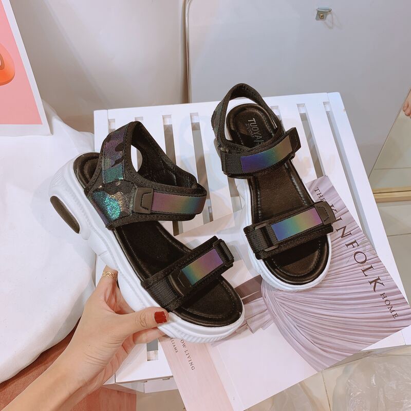 Sandal học sinh quai dán cầu vòng đế gấu độn 3 phân hình thật SDHSQDDG