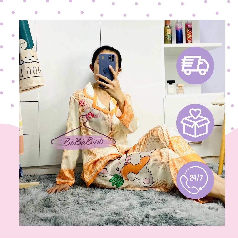 Đồ Ngủ Pijama Nữ Sam Freesize Mặc Nhà Tay Dài Mềm Mát Sang Chảnh Họa Tiết Thỏ Ăn Cà Rốt