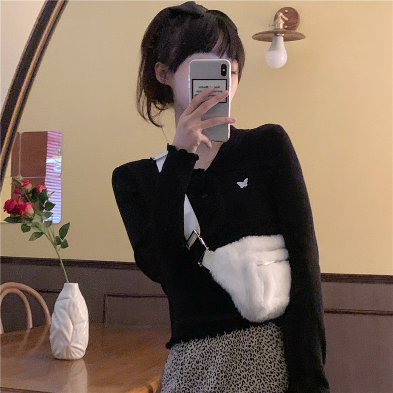 SUXI BUTTERFLY Áo Sơ Mi Dệt Kim Tay Dài Hoạ Tiết Bướm Thêu Nhiều Màu Sắc Phong Cách Retro