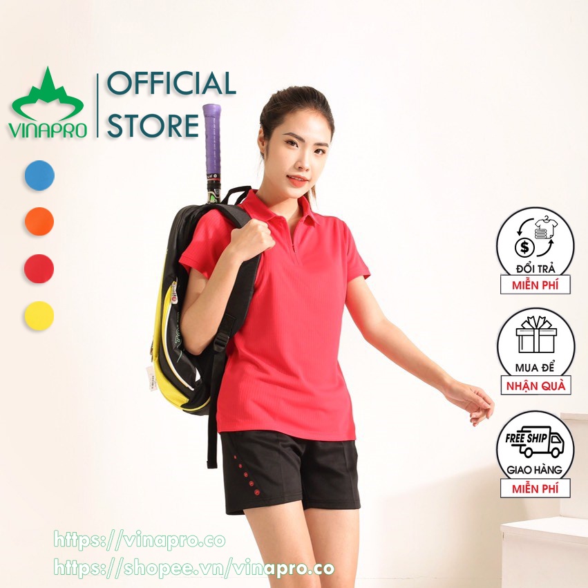 Áo cầu lông nữ đẹp áo tennis bóng bàn Polo cổ đức nữ Vinapro A42 chất liệu thun sọc cao cấp | BigBuy360 - bigbuy360.vn