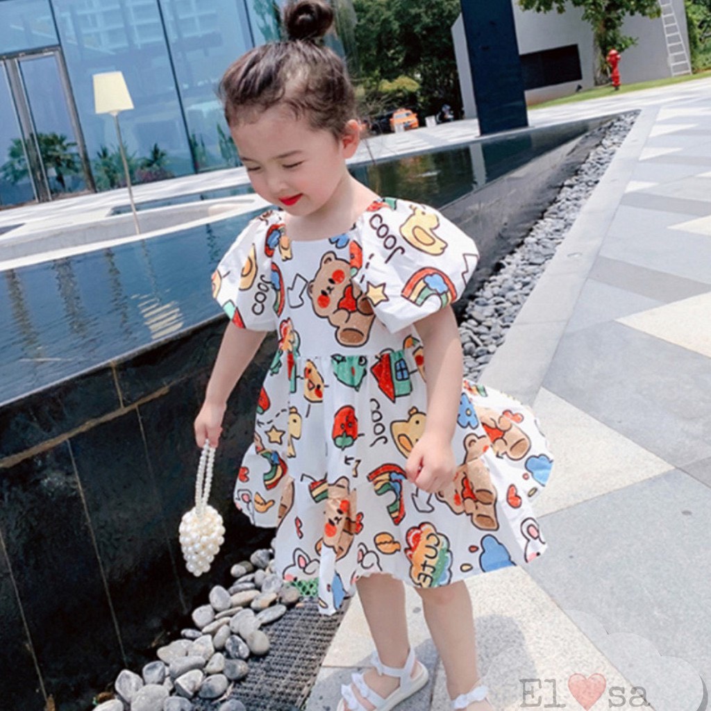 Váy bé gái hoạt hình cầu vồng dáng xòe tay bồng đáng yêu cho bé gái từ 8 đến 20 kg