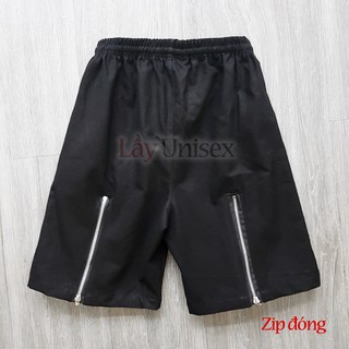 Quần short kaki nam unisex phối zip V