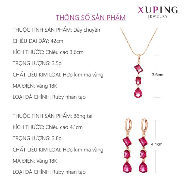 Bộ Trang Sức Nữ Điện Vàng 18K, Trang Sức Xuping Chính Hãng - XPBTS01