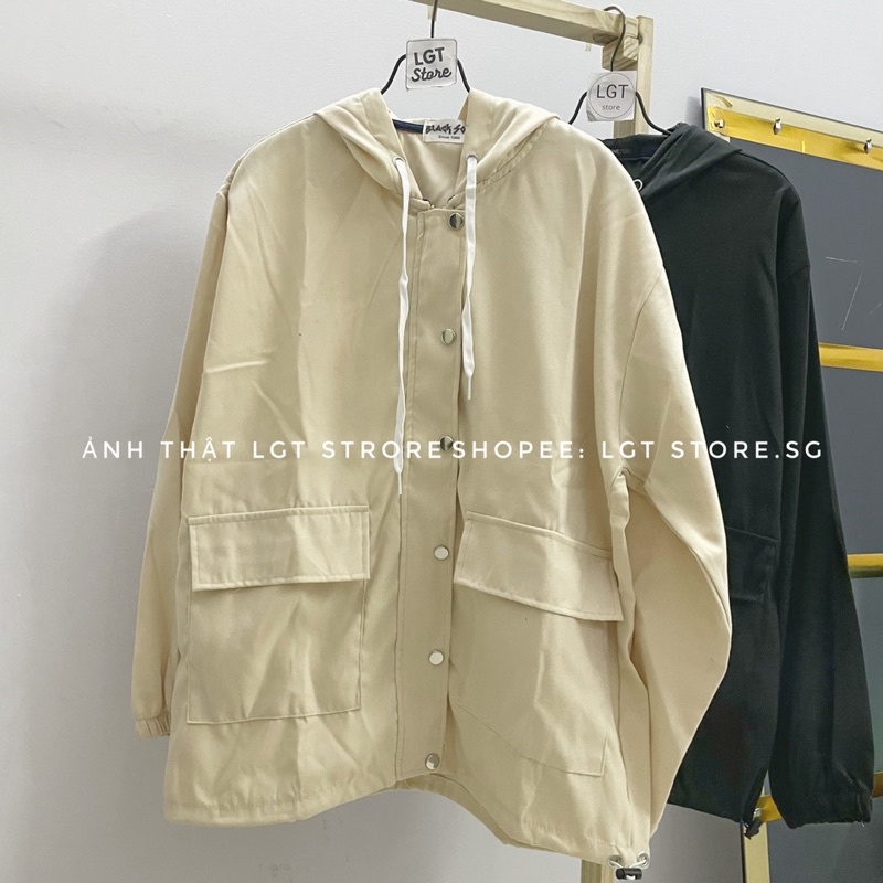 Áo khoác nữ kaki da lộn (CÓ ẢNH THẬT) túi nắp mở áo khoác from rộng unisex
