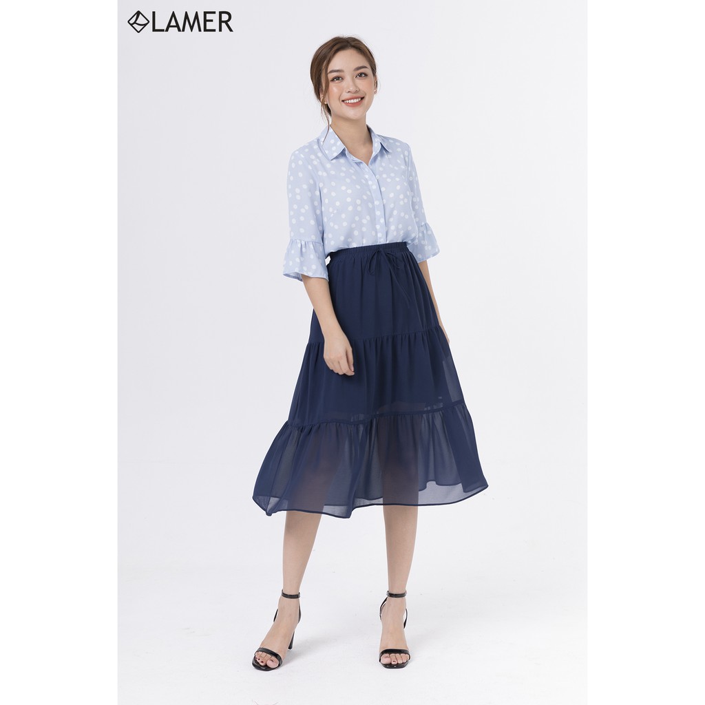 Áo sơ mi tay chuông LAMER L61H19Q005 (Xanh da trời/Be)