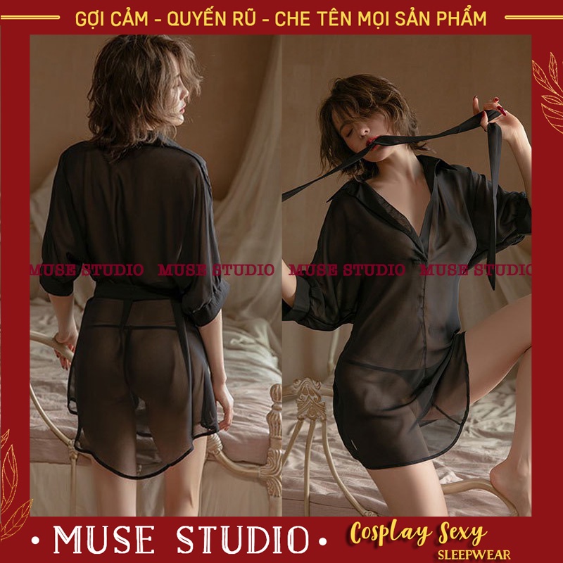 Váy ngủ sexy, đầm ngủ sơmi nữ gợi cảm vải voan mỏng xuyên thấu kèm đai quyến rũ - MUSE STUDIO MS004
