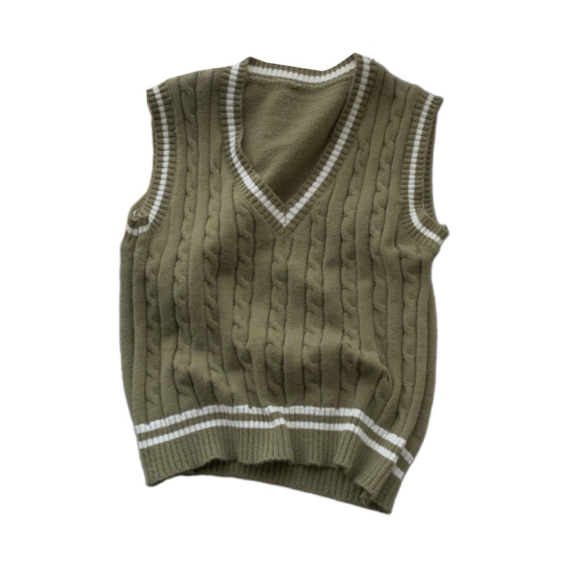 Áo Sweater Dệt Kim Không Tay Cổ Chữ V Dáng Rộng Họa Tiết Kẻ Sọc Thời Trang Cho Nữ