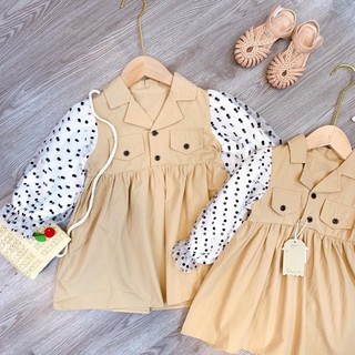 ĐẦM KAKI PHỐI TAY CHẤM BI CHO BÉ GÁI