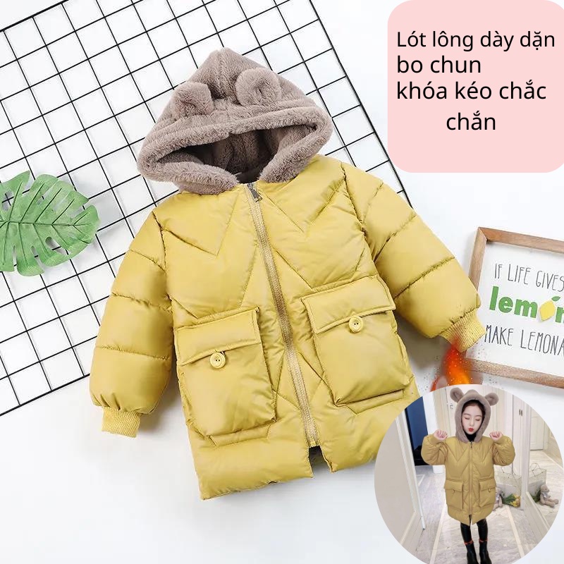 Áo khoác cho bé gái mùa đông hàng quảng châu lót lông mềm mịn dày dặn ấm áp JIMADO