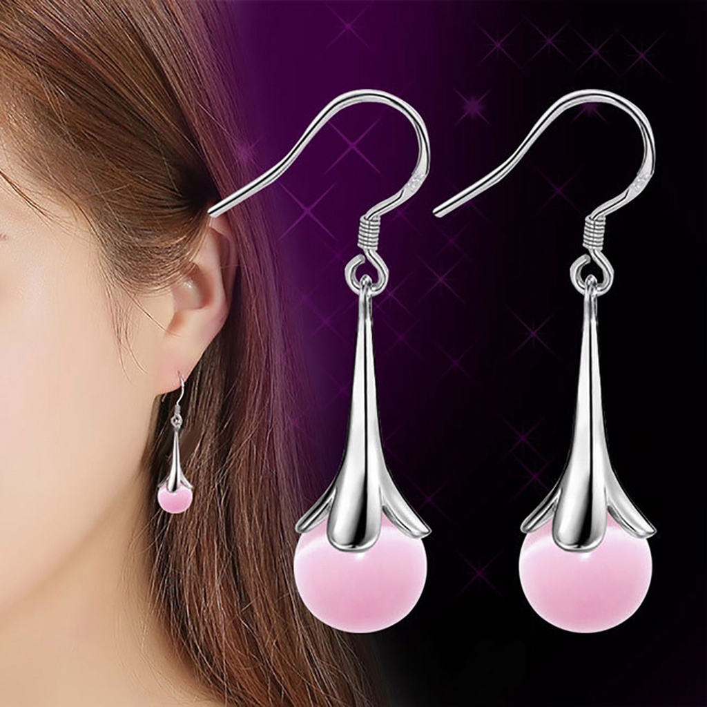 /YO/ Bông tai dáng dài đính đá mặt trăng giả hình bông hoa thanh lịch chống gỉ cho nữ