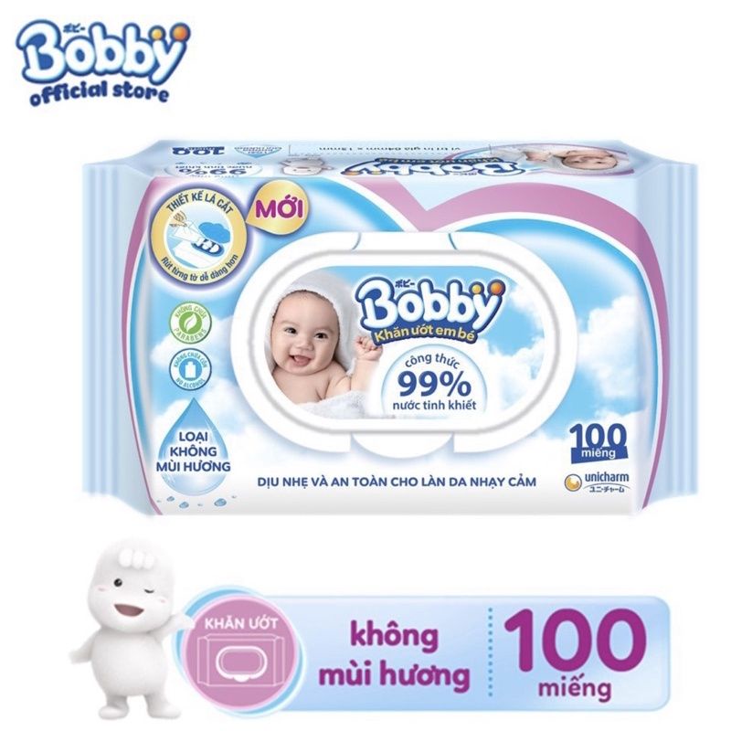 Combo 10 gói Khăn ướt Bobby NANO Bạc Kháng Khuẩn 100 tờ