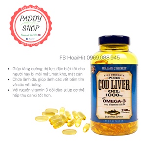 Dầu gan cá tuyết Cod Liver Oil 1000mg 240 viên Holland & Barrett Anh Quốc