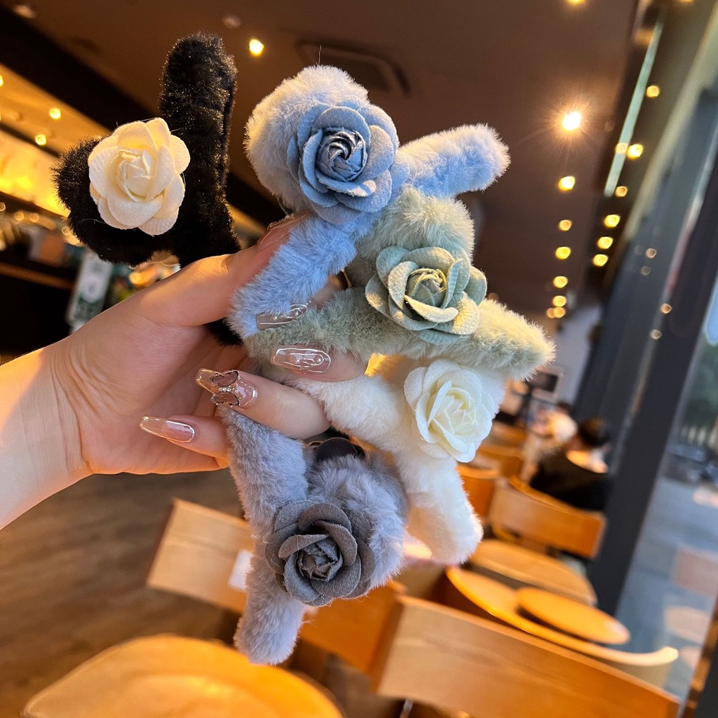 Kẹp Tóc Hoa Trà Nhồi Bông Phong Cách Mới 2022