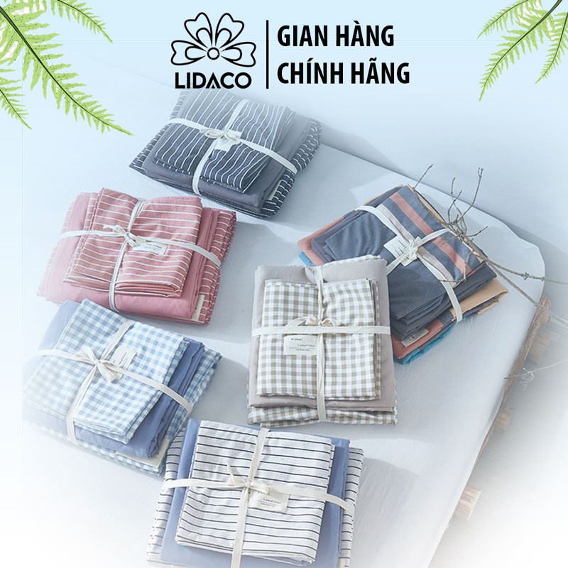 Bộ Ga Giường Cotton tici LIDACO - Cotton kẻ hoạt tính decor phòng ngủ siêu vintage