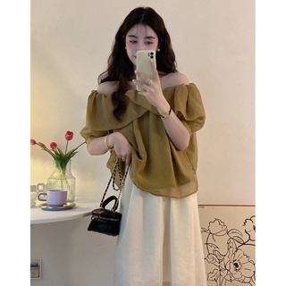 Off Shoulder Blouse Chiffon T-shirt Áo Sơ Mi Ngắn Tay Lệch Vai Áo Trễ Vai Và Chân Váy Thời Trang Hè Xinh Xắn Cho Nữ