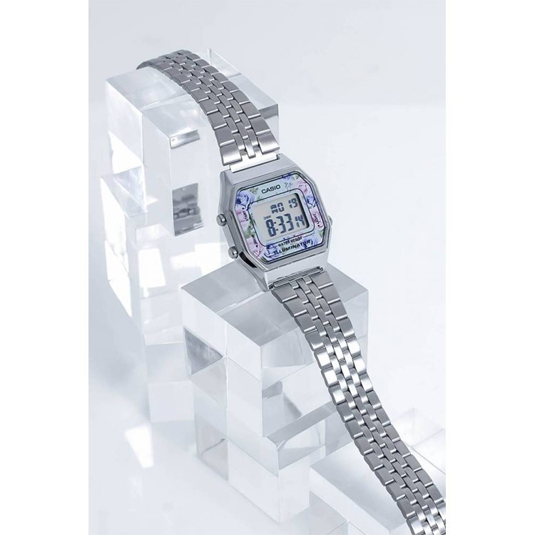 Đồng Hồ Nữ Casio LA680WA-4CDF Chính Hãng - Dây Đeo Kim Loại - Viền Mặt Màu Xanh Hình Hoa Hồng