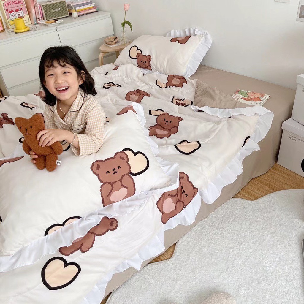 Set Chăn Ga Gối Cotton Đũi Bèo - Chăn Hè Chần Bông Mềm Mịn Mát (Mẫu mới 2021)