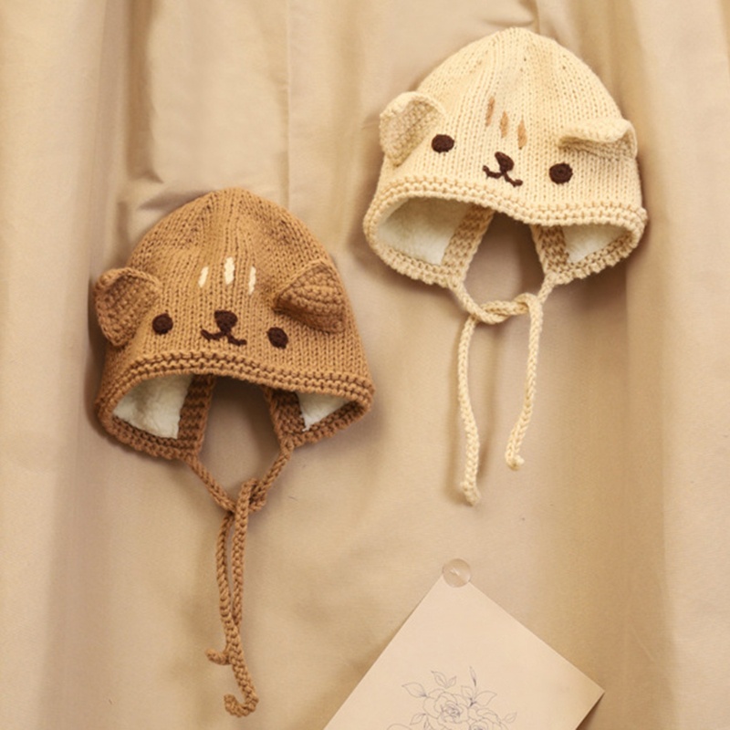 Mũ Beanie Dệt Kim Phối Lông Giữ Ấm Tai Hình Mèo Dễ Thương Cho Bé