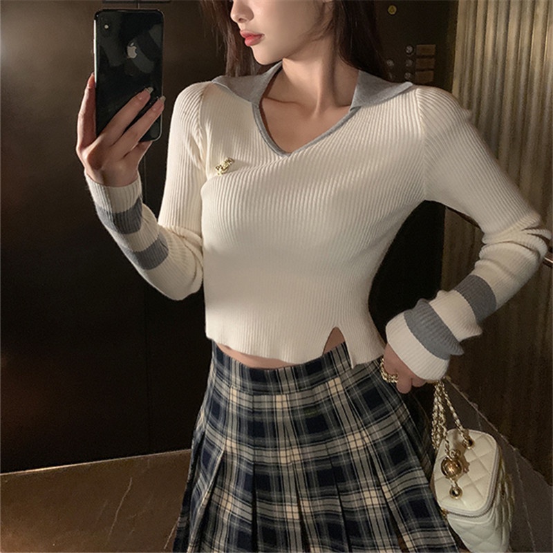 Áo len dài tay cổ chữ V màu sắc thanh lịch dành cho nữ