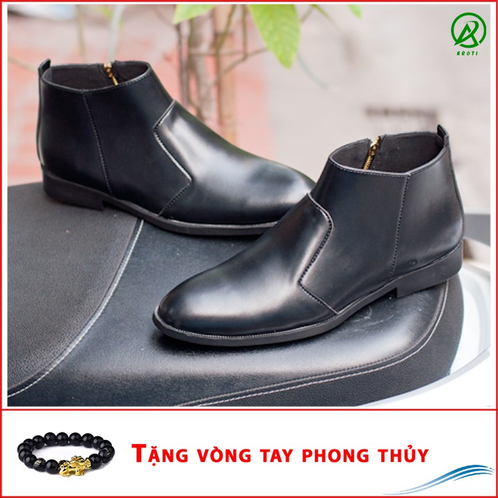 [Shop Uy Tín] Giày Chelsea Boot Nam Cổ Khóa Da Nhám Màu Đen Cực Chất - CB521-nhamkhoa(VT)-Kèm Vòng Tay Phong Thủy