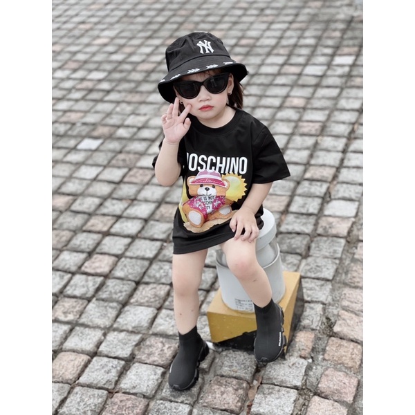 Áo thun tay lỡ moschino teddy beach cho bé , áo thun unisex trẻ em , Kid_genZ