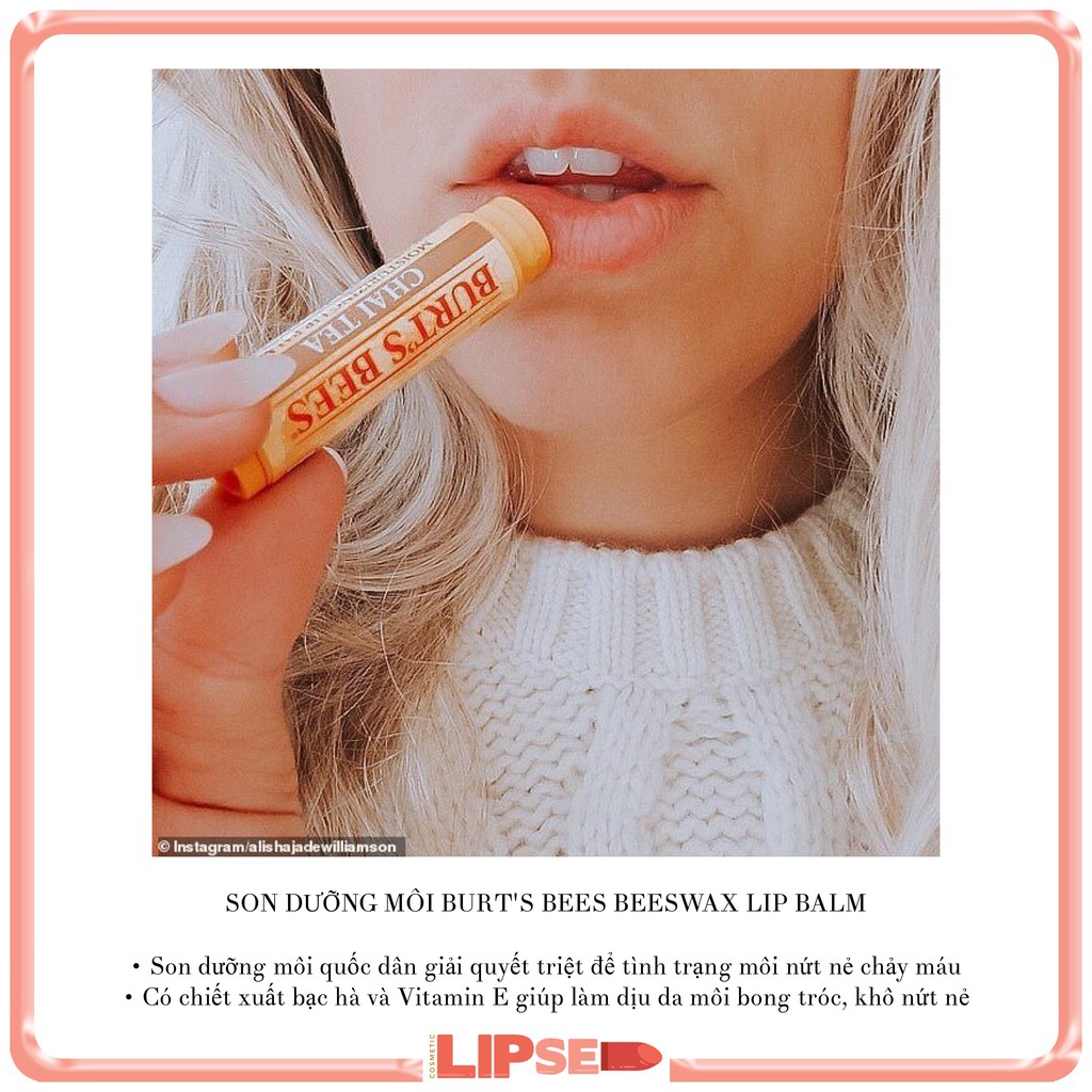 [Bill Mỹ] Son dưỡng Burt's Bees Beeswax Lip Balm with Vitamin E & Peppermint