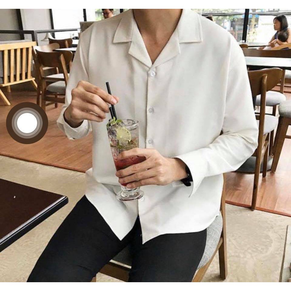 Áo sơ mi trắng nam hàn quốc tay dài trơn cổ VEST form rộng háng hiệu cao cấp | Tỉnh Lộ 10 - Hàng nhập khẩu