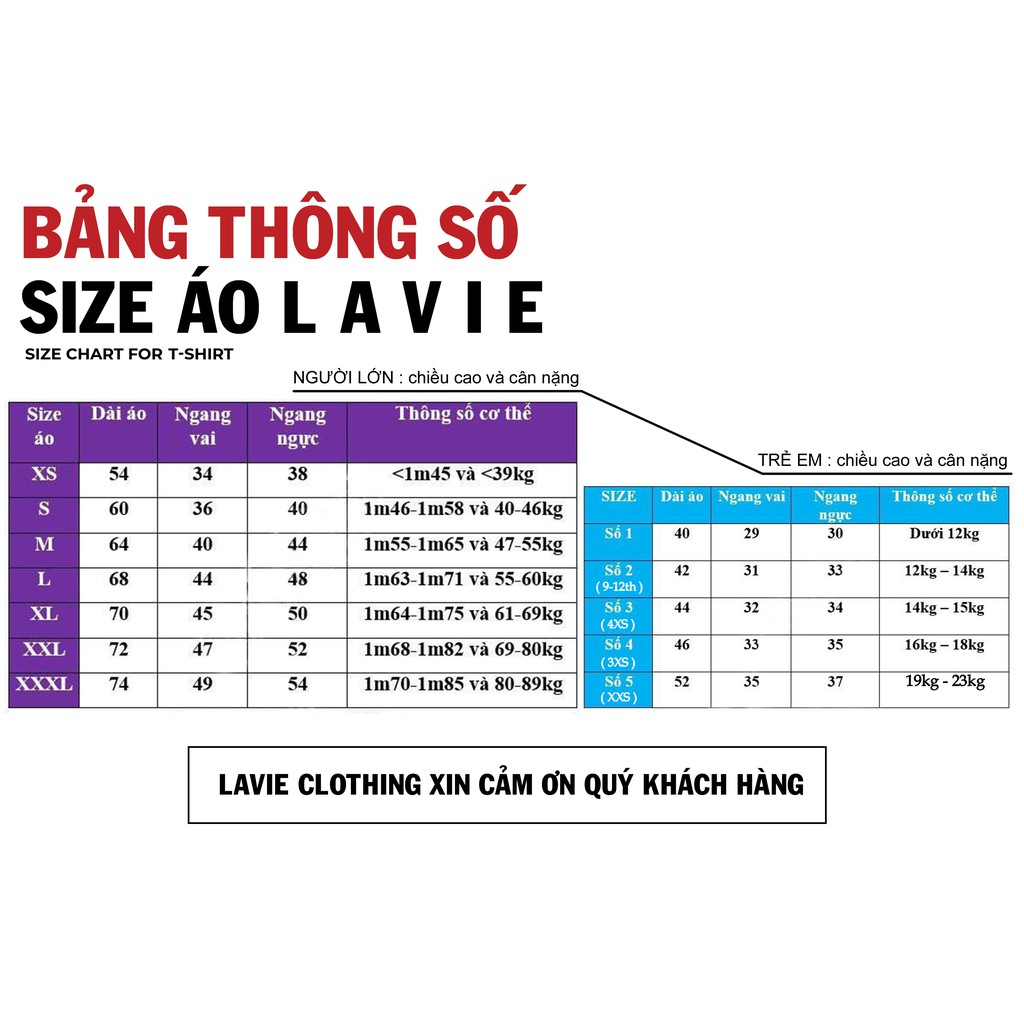 Áo thun cực chất, full size từ baby đến người lớn thoải mái chất liệu vải mềm mại - ALV29 -THƯƠNG HIỆU LAVIE