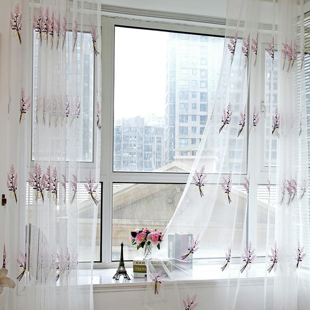 Rèm cửa vải voan 2m họa tiết hoa hướng dương trang nhã
