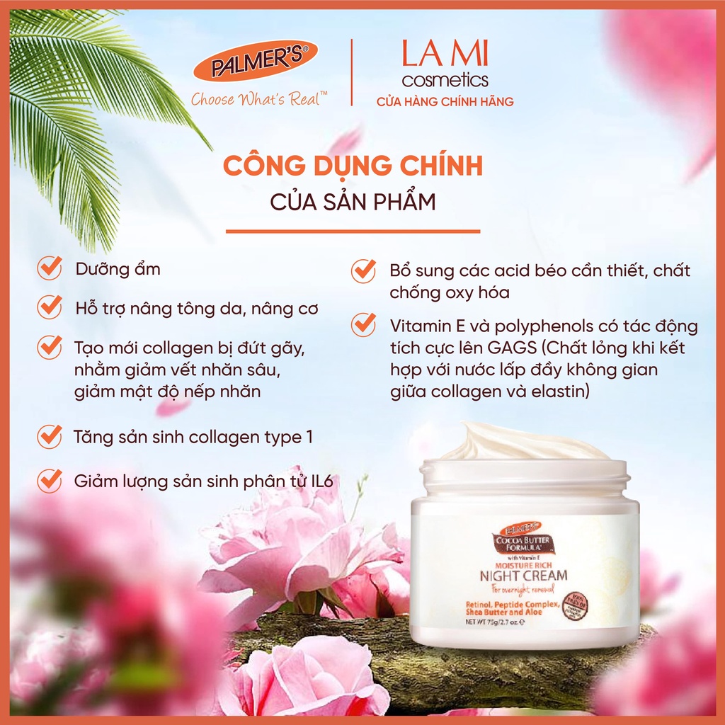 (Mẫu dùng thử) Kem dưỡng ẩm da ban đêm Palmer's 5ml