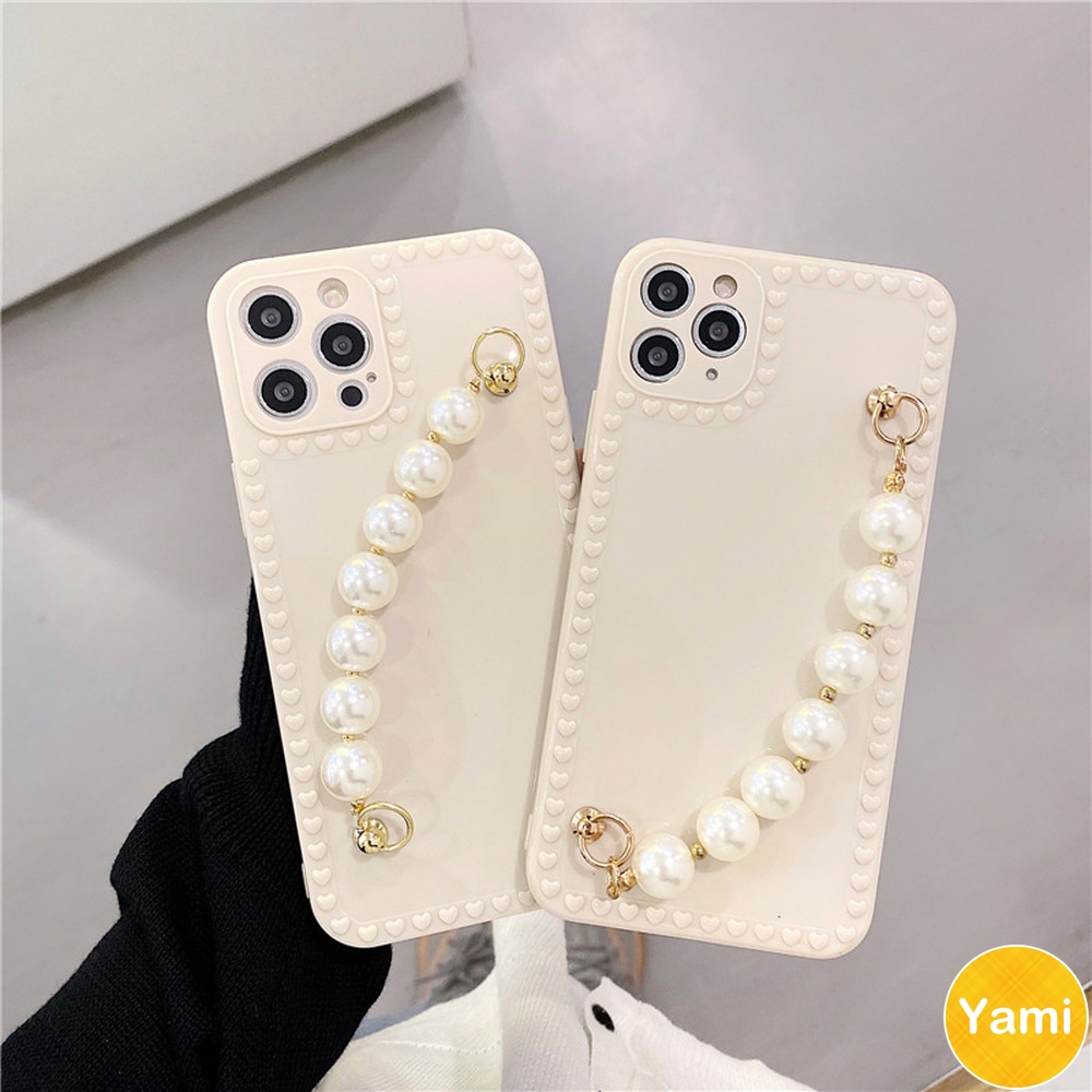 Ốp điện thoại TPU dẻo có dây đeo đính ngọc trai trắng cao cấp dành cho Iphone 13 11 pro max x xr 8 7 plus | BigBuy360 - bigbuy360.vn