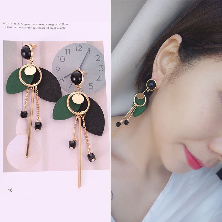 Bông tai Hàn Quốc mẫu mới làm bằng tay hình tròn bằng gỗ