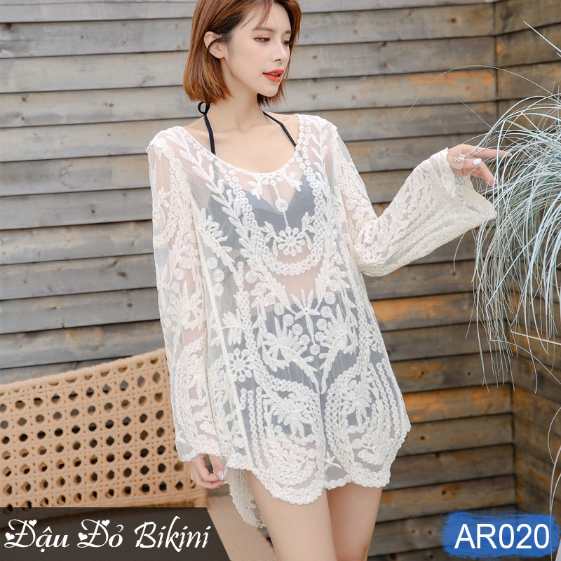 Áo ren lưới dài tay đi biển mặc ngoài bikini & croptop, dáng chui đầu dễ mặc, chất ren dày dặn mịn đẹp  | AR020 | BigBuy360 - bigbuy360.vn