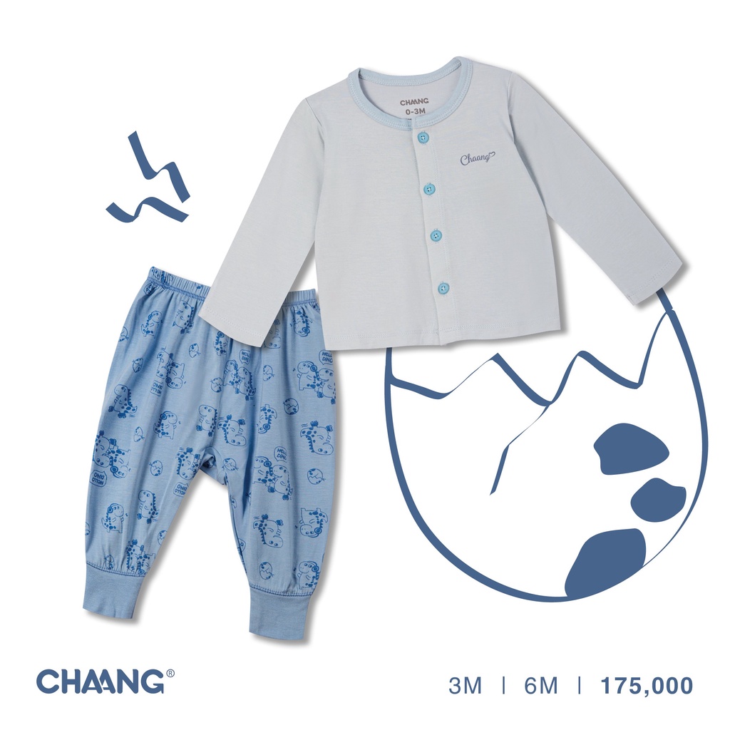 Chaang Bộ dài tay sơ sinh cúc giữa Pony&amp;Dino