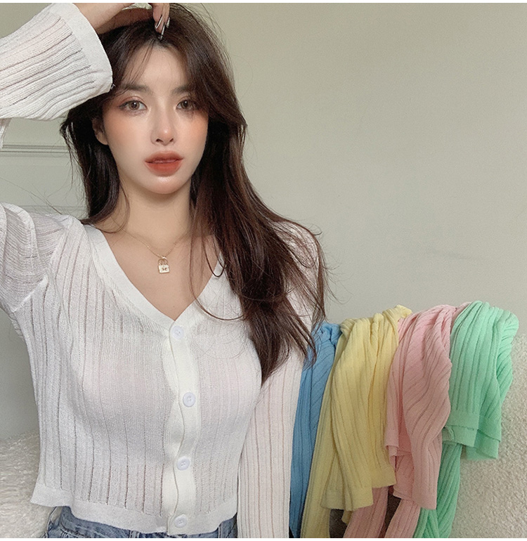 Áo Croptop Dệt Kim Màu Trơn Thiết Kế Cổ Chữ V Nữ Tính | BigBuy360 - bigbuy360.vn
