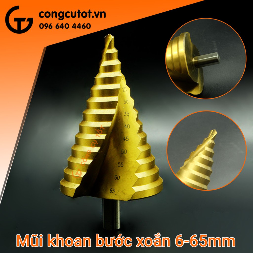 Mũi khoan bước xoắn phủ Titan chuôi tròn 6-65mm