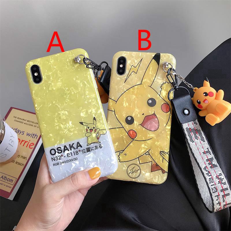 Ốp điện thoại hình Pikachu kèm dây đeo cho iPhone 6 6s 7 8 Plus X XR XS Max