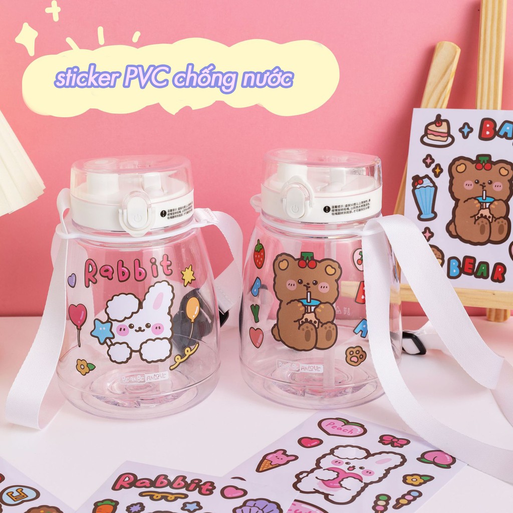 Sticker PVC Chống Nước Hình Gấu Nâu và Cô Bé Bear and Girl