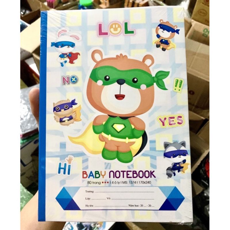 COMBO 5 QUYỂN VỞ Ô LY 80 TRANG BABY HẢI TIẾN CAO CẤP. KHÔNG NHOÈ KHÔNG LOÉ MẮT