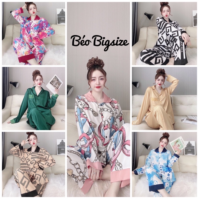 Đồ Bộ Pyjama Bigsize -Béo Bigsize Ngủ tay dai ren 50-100kg  Bigsize Cao Cấp Kiểu Dáng Đẹp Vải Satin Lạnh Mặc Cực Thích