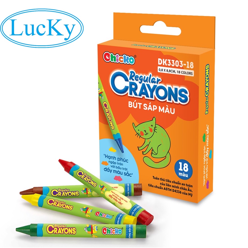 Bút Sáp Màu Duka:  Regular Crayons (18 Màu) - DK 3303-18 An Toàn Cho Trẻ