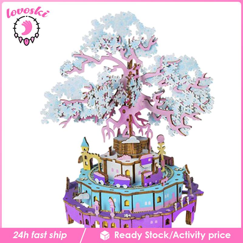 [Lovoski] Hộp Nhạc Xoay Bằng Gỗ DIY Hình Lâu Đài Trên Bầu Trời