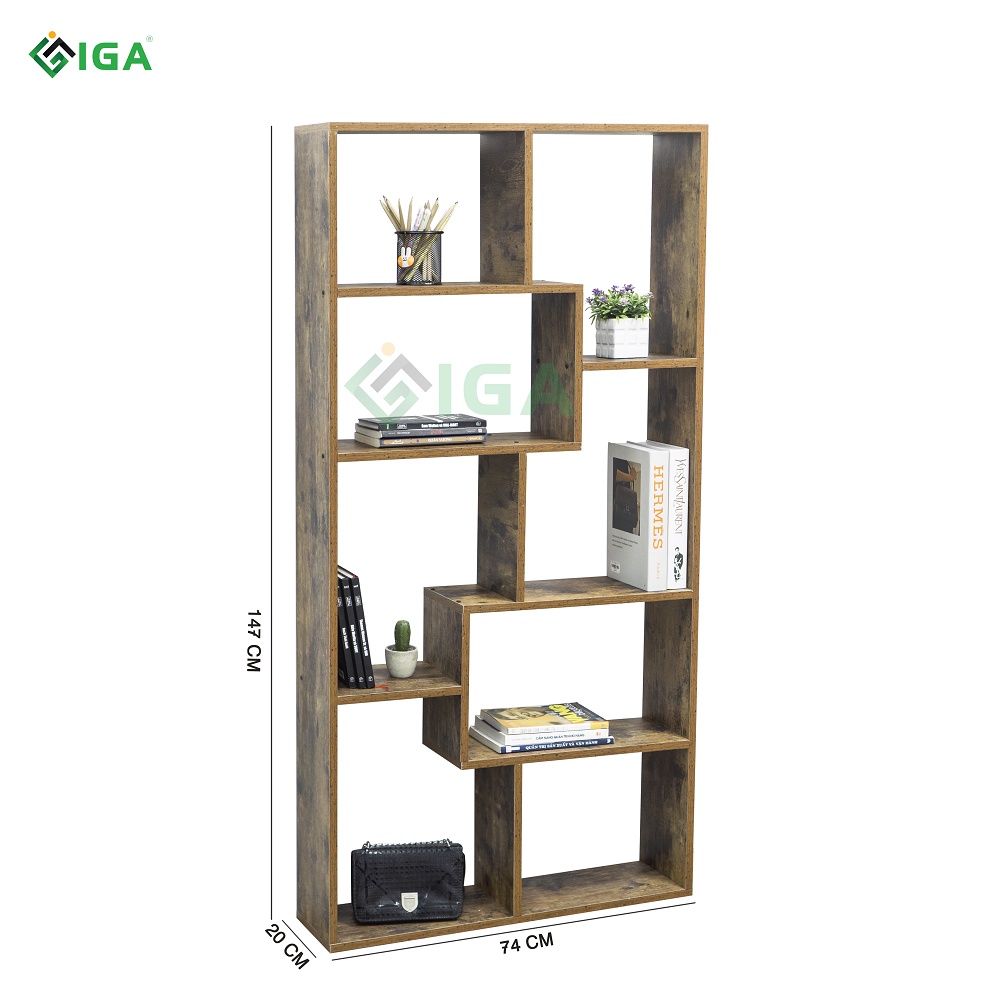 Kệ sách để sàn đa tầng hiện đại thông minh, kệ đa năng chắn phòng khách gỗ cháy- GP42.08