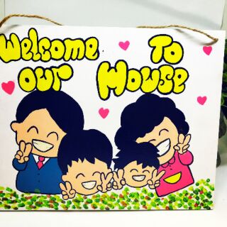 Bảng gỗ vẽ tay welcome to my house