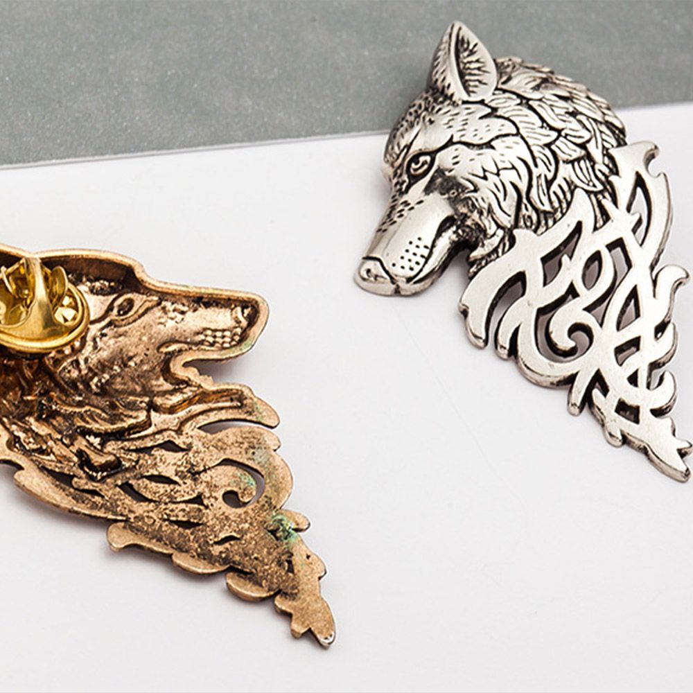 MARTIN1 Gift Brooch Nordic Wolf Head Lapel Pin Viking Women Stick Men Metal Lovely Badge/Multicolor