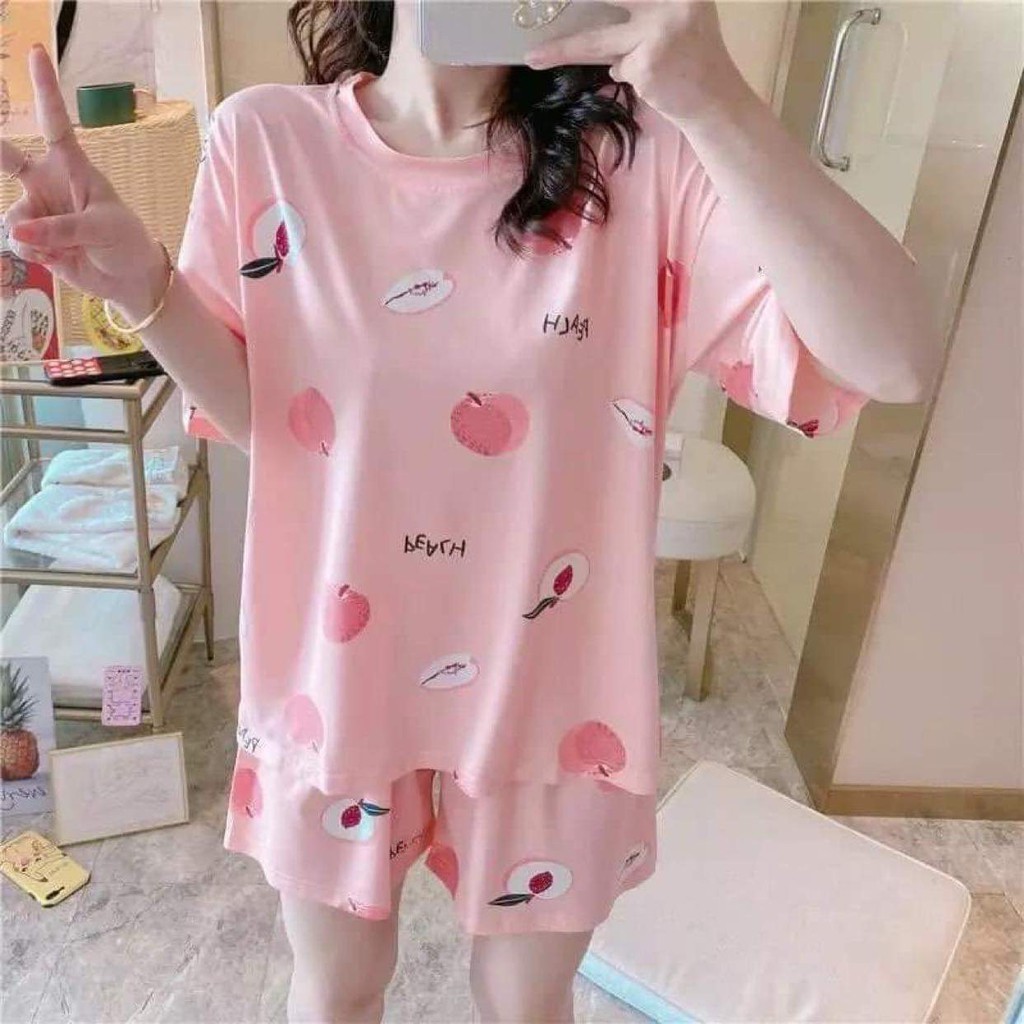 Đồ Bộ Nữ ❤️FREESHIP❤️ Bộ Ngủ Nữ Cotton Thun Cộc Tay Pijama Phối Hoạ Tiết Đáng Yêu mã QA001