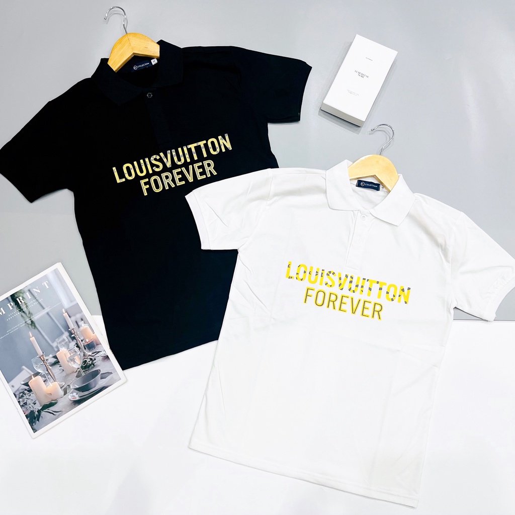 Áo thun nam nữ cổ trụ tay ngắn in họa tiết chữ LV , áo chất cotton thoáng mát thời trang mùa hè hot trend 2022