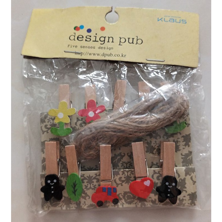 Set 10 kẹp gỗ dễ thương trang trí, làm phụ kiện tặng kèm dây gai