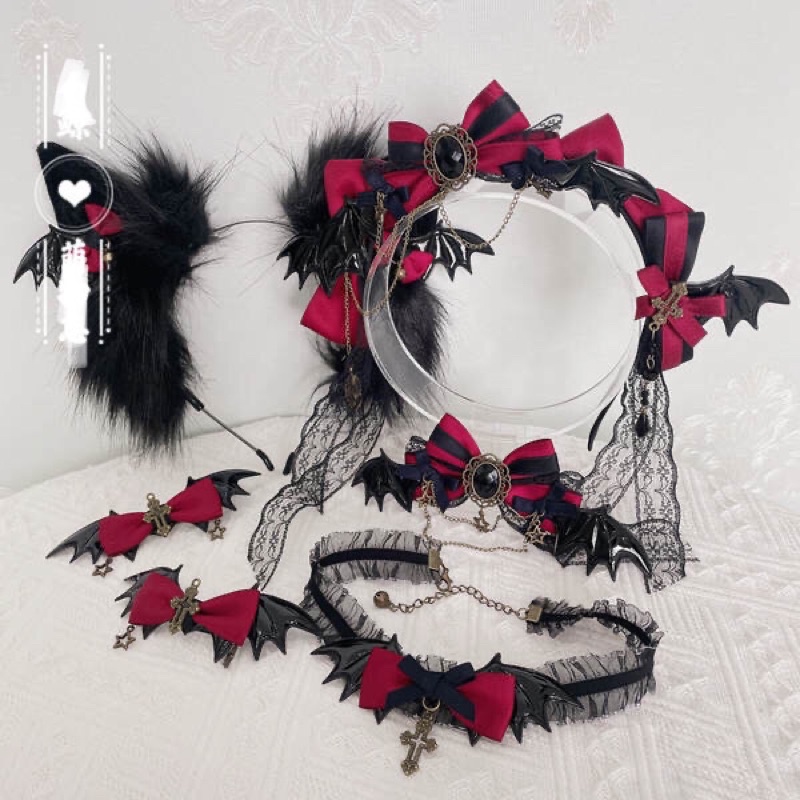 YASLC0184-Phụ kiện tóc đỏ đen ác quỷ gothic
