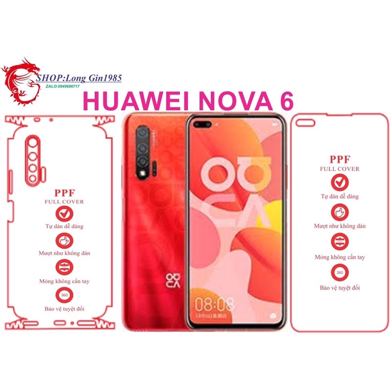 Huawei Nova 6 miếng dán trong Ppf mặt sau và mặt trước chống va đập chống trầy xước